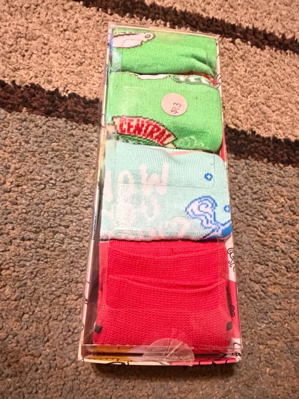FRIENDS Three-Pack Athletic Crew Socks in Red, Light Green, and Light Blue